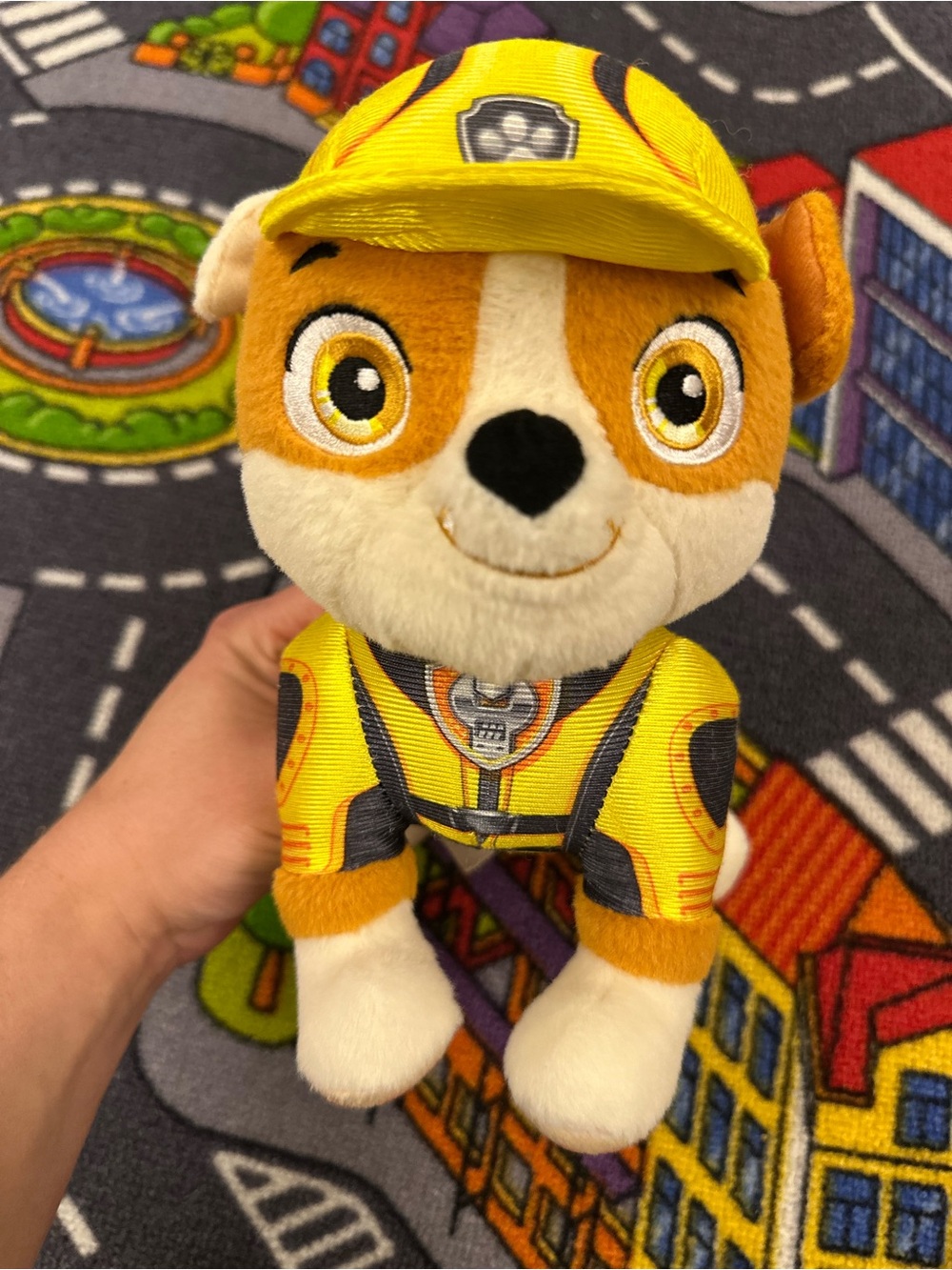 Paw Patrol Rubble Yellow and White Plush with Rescue Hat